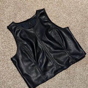 LOFT Black Leather Crop Top